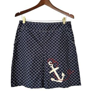 L.L. Bean Pleated Short Nautical Anchor Plaid Skirt Size 10 Petite